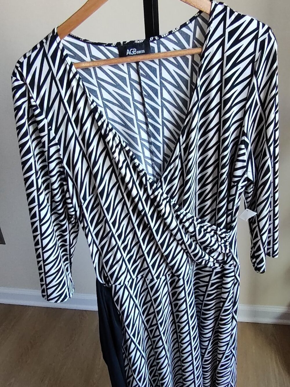 AGB Dress Black & White Dress with Belt - Size 16